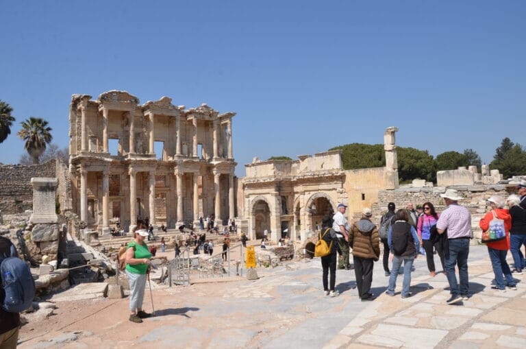 Visitors at the Library of Celsus in Ephesus Turkey