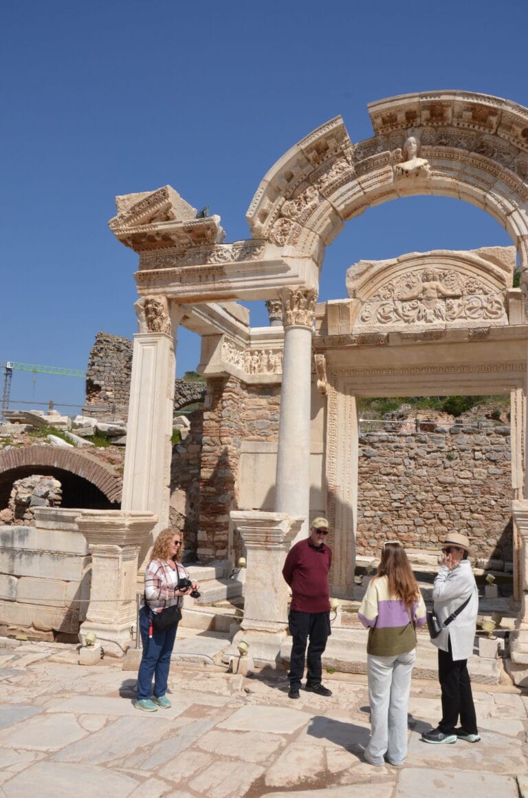 Temple of Hadrian ruins in Ephesus with surrounding street