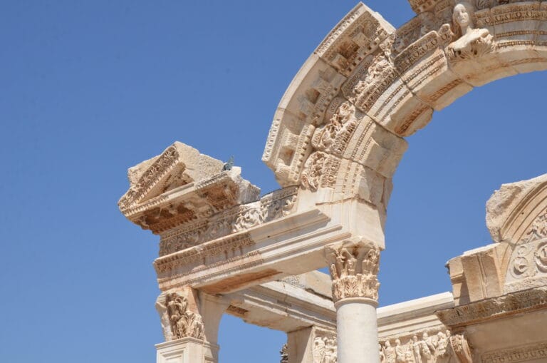 Roman arch of the Temple of Hadrian in Ephesus Turkey
