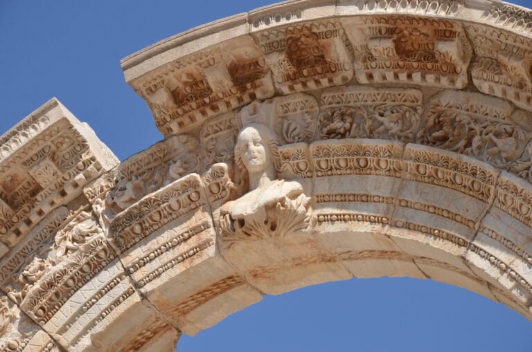 Tyche relief at the Temple of Hadrian in Ephesus Ancient City