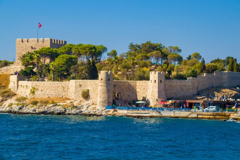 Close-up view of castle walls on Pigeon Island in Kusadasi
