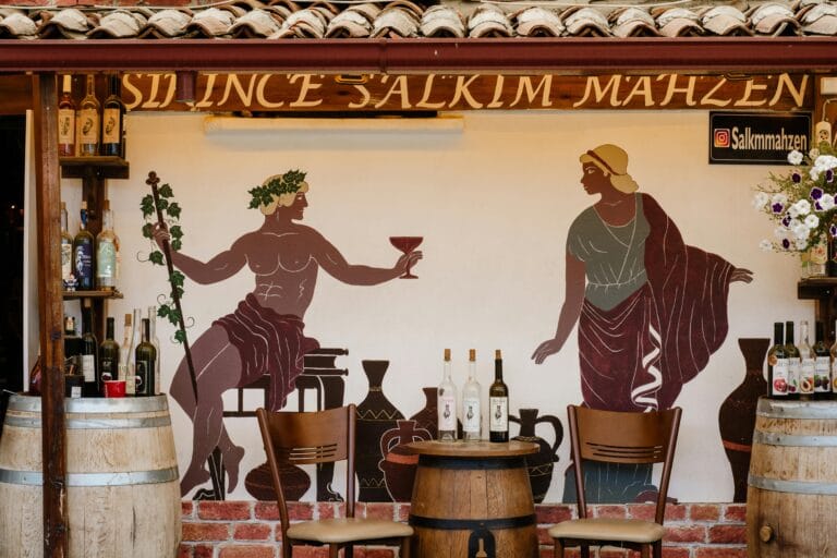 Colorful traditional fruit wines displayed in Sirince Village near Ephesus