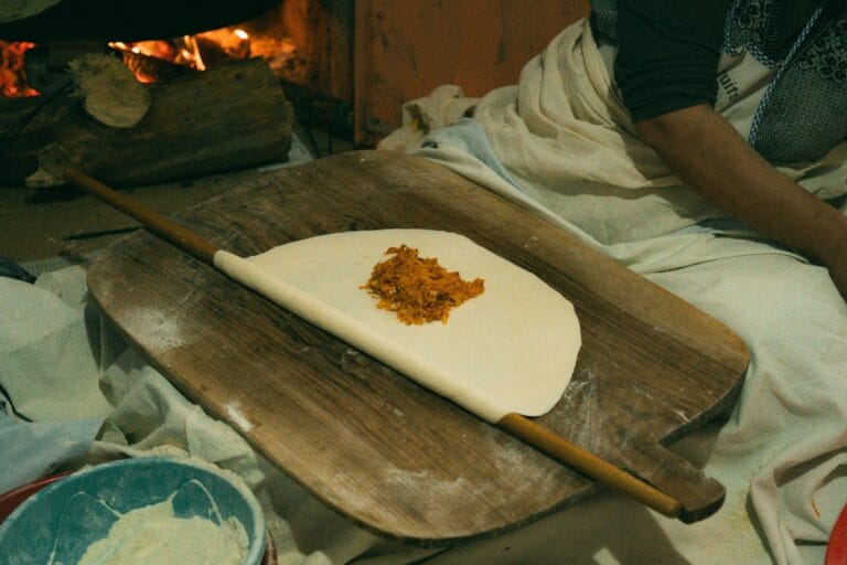 Traditional Turkish gozleme prepared in Sirince Village Title: Traditional Gozleme in Sirince