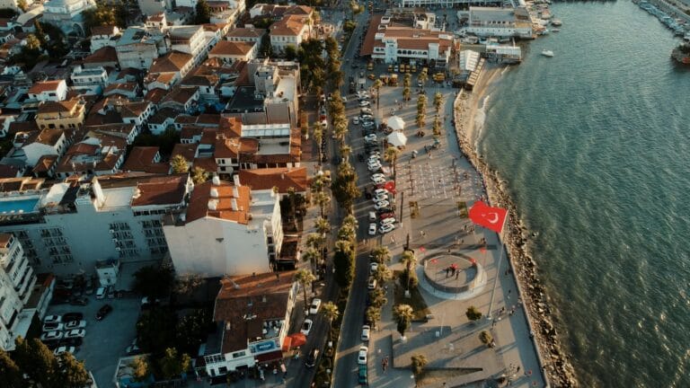 Aerial view of Kusadasi coastline Turkey