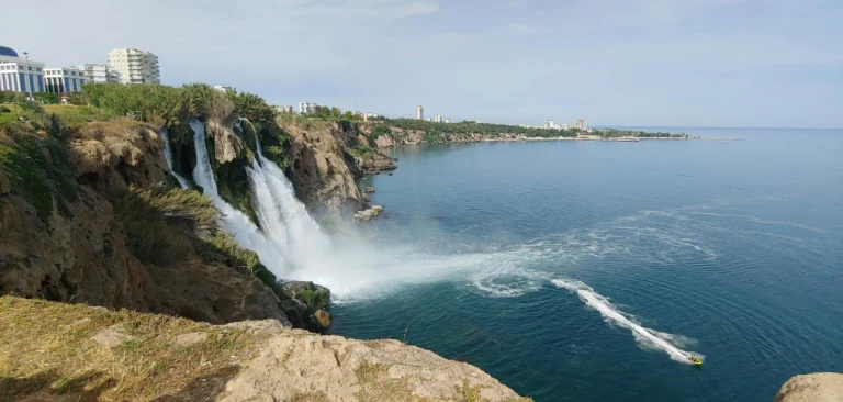 Duden Waterfalls flowing into the sea in Antalya Turkey