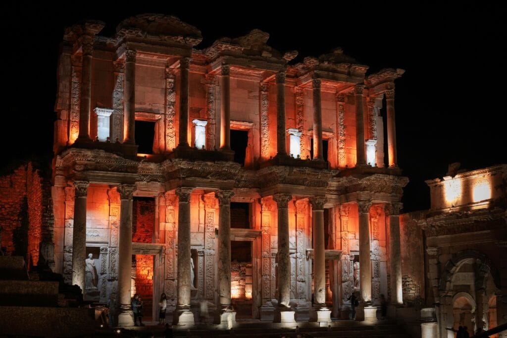 Library of Celsus illuminated during the Ephesus Night Tour