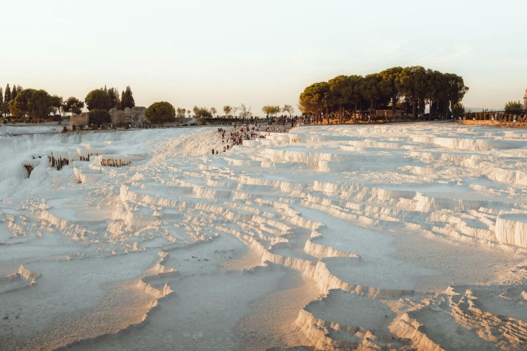 White mineral pools in Pamukkale Turkey