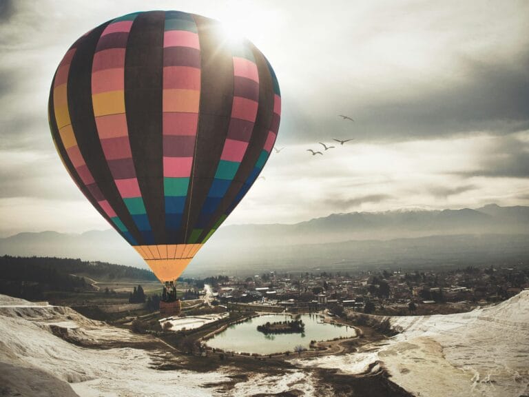 Hot air balloon flying over Cappadocia Turkey