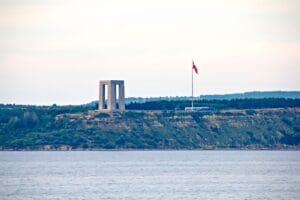 Canakkale Martyrs Memorial overlooking the Dardanelles in Gallipoli Turkey
