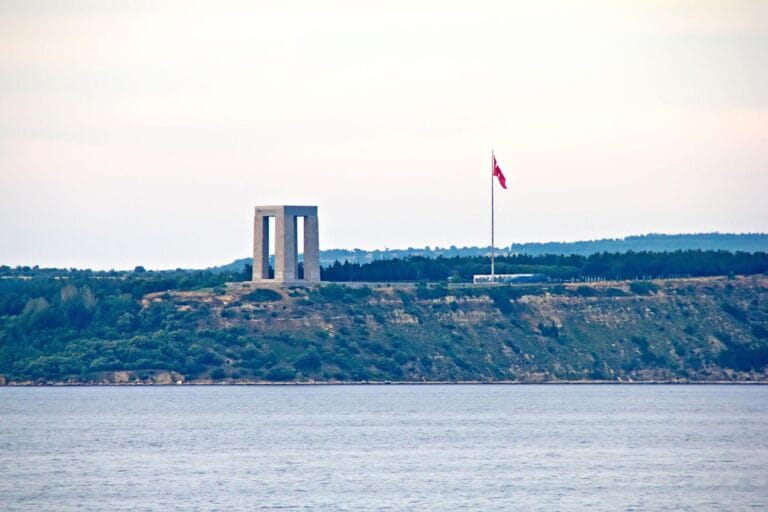 Canakkale Martyrs Memorial overlooking the Dardanelles in Gallipoli Turkey